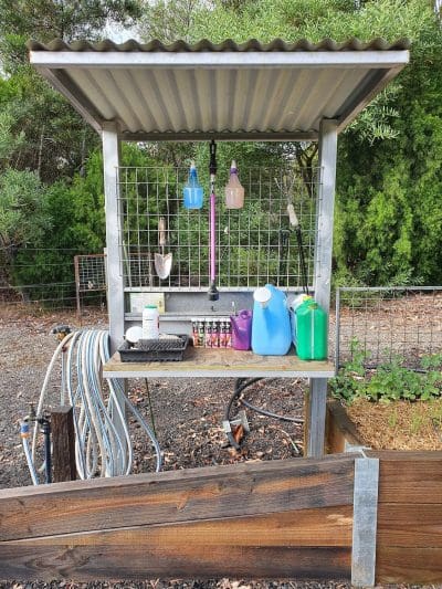 Garden beds with work station